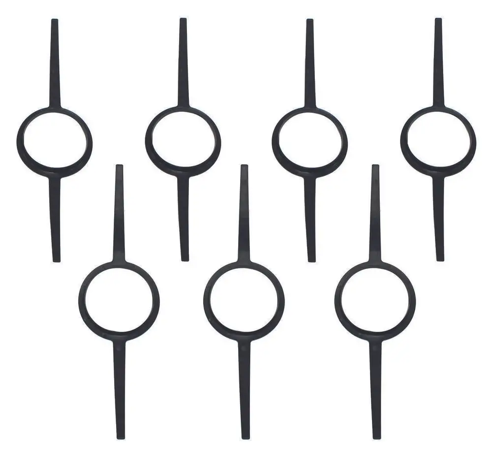 Schwarze Abstandshalter in Ringform, passend für starre Abgasleitungen. Sichtbarer Hersteller ist Vaillant. Sieben Stück auf dem Bild.